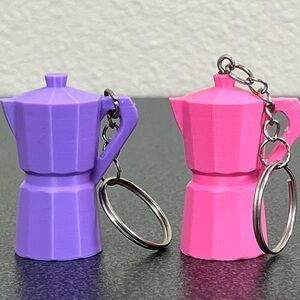 Set of 2 Purple and Pink Mini Coffee Pot Keychains